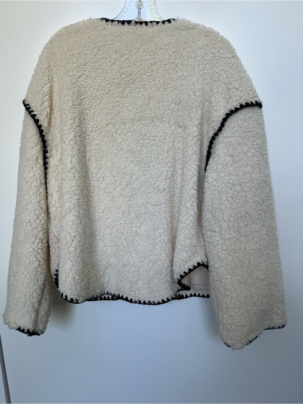 Vestique Cream Sherpa Button-Front Jacket with Black Trim - Picture 6 of 6